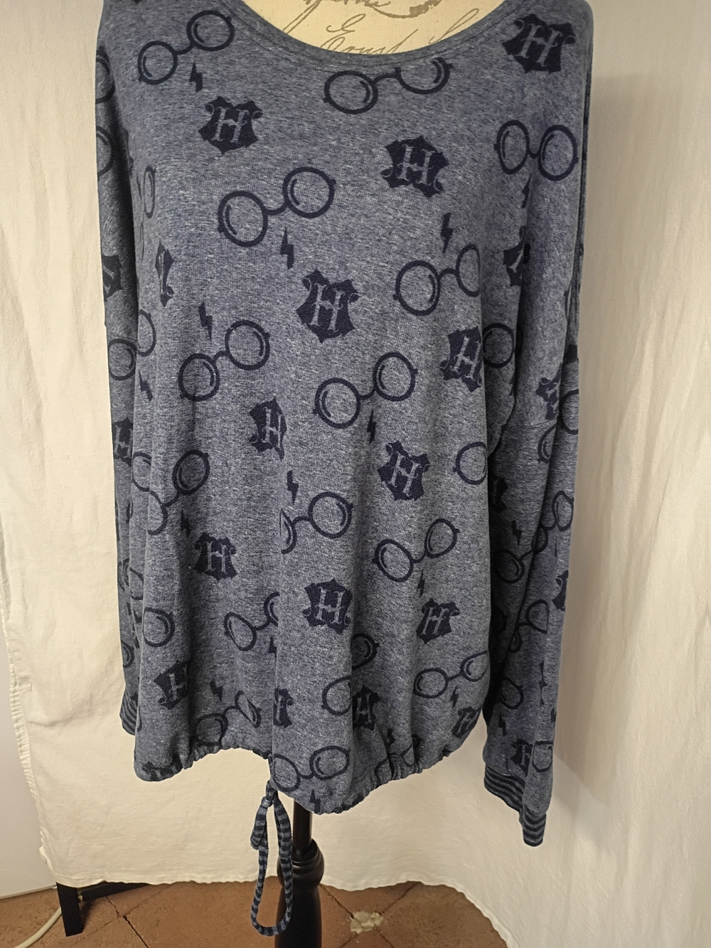 Harry Potter Wizarding World Double AOP  Long Sleeve Tie Front Top XL Oversized